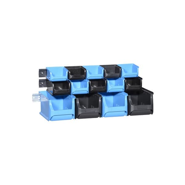 Lot de 14 bacs à bec bleu/noir avec rail ProfiPlus Allit