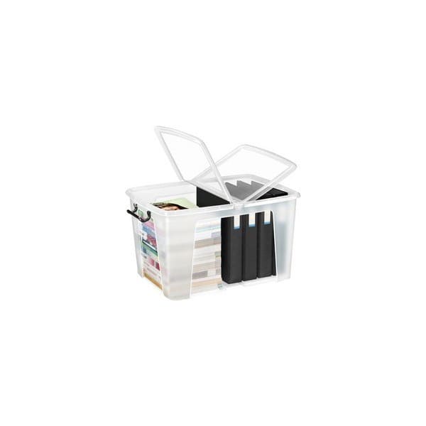 Boîte de rangement 40 litres transparente avec couvercle papillon et poignées CEP