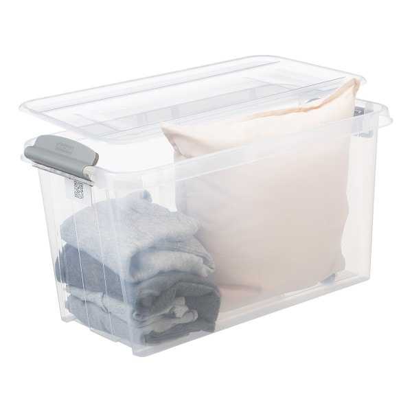 Grande Boîte de rangement transparente à roulettes 70 litres Plast team