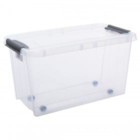 Grande Boîte de rangement transparente à roulettes 70 litres Plast team