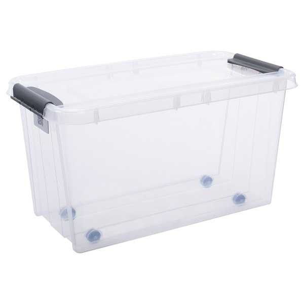 Grande Boîte de rangement transparente à roulettes 70 litres Plast team