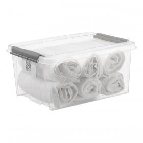 Boîte de rangement empilable avec clips de fermeture noirs 32 litres Plast team