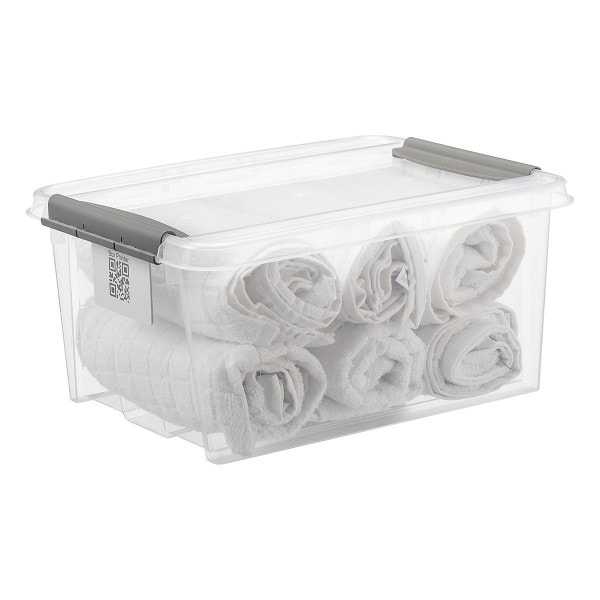 Boîte de rangement empilable avec clips de fermeture noirs 32 litres Plast team