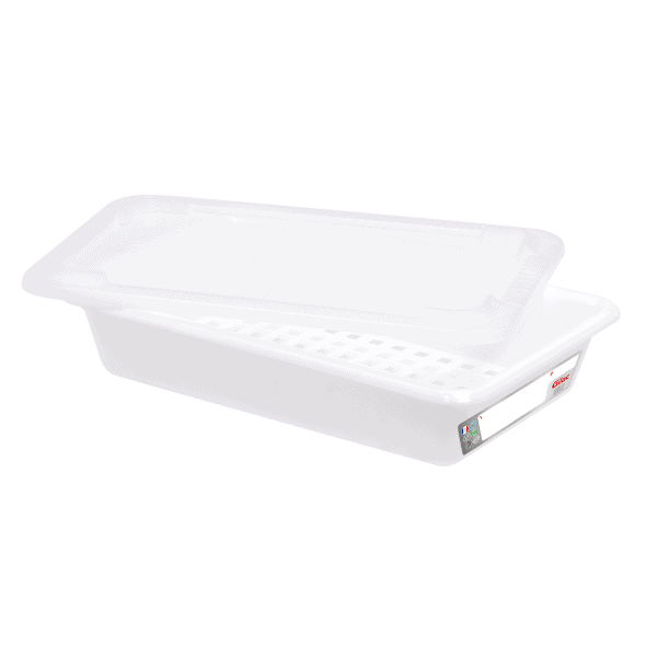 Bac alimentaire plat 3 litres HACCP avec couvercle et grille Gilac