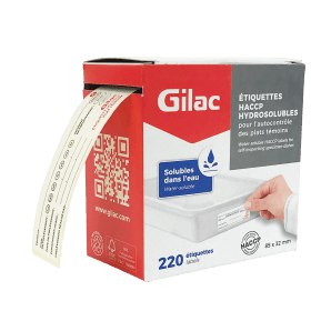 Etiquettes de traçabilité alimentaires HACCP hydrosolubles - rouleau de 220 GILAC