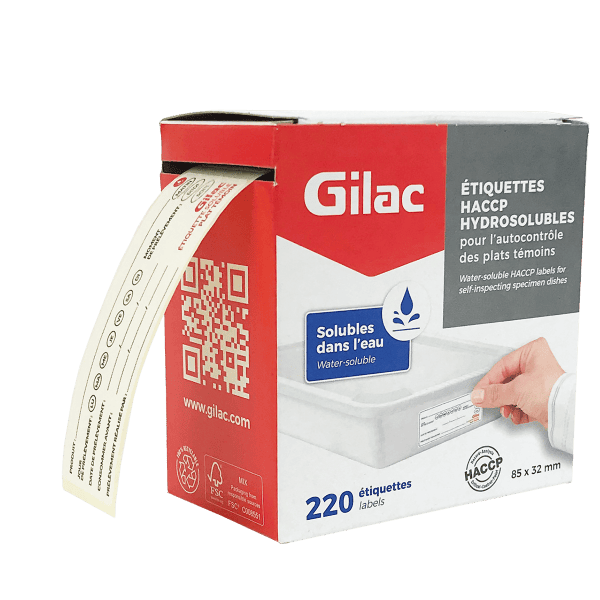 Etiquettes de traçabilité alimentaires HACCP hydrosolubles - rouleau de 220 GILAC