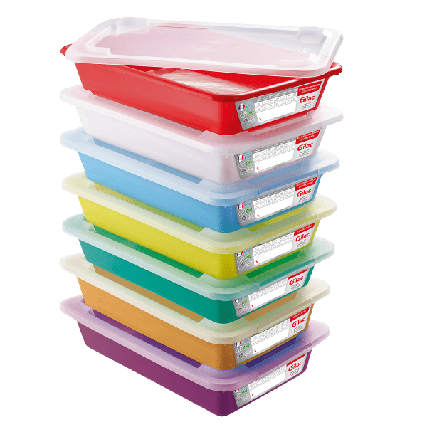 Lot de 7 Bacs plats témoins avec couvercle 3 litres HACCP GILAC