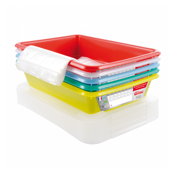 Lot de 5 Bacs plats témoins avec couvercle 3 litres HACCP GILAC