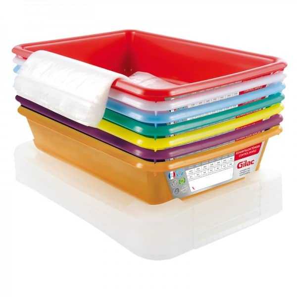 Lot de 7 Bacs plats témoins avec couvercle 3 litres HACCP GILAC