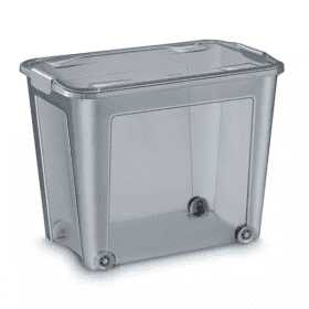 Grande Caisse transparente grise à roulettes 63 litres