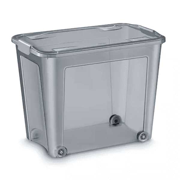 Grande Caisse transparente grise à roulettes 63 litres