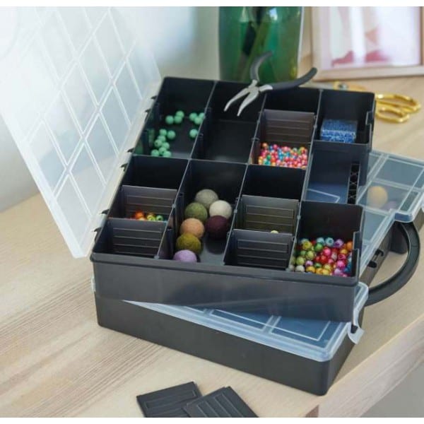 Boîte de rangement noire avec 12 compartiments