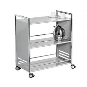 Chariot de service professionnel argent en acier 3 plateaux