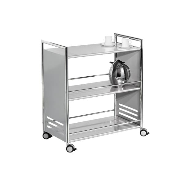 Chariot de service professionnel argent en acier 3 plateaux