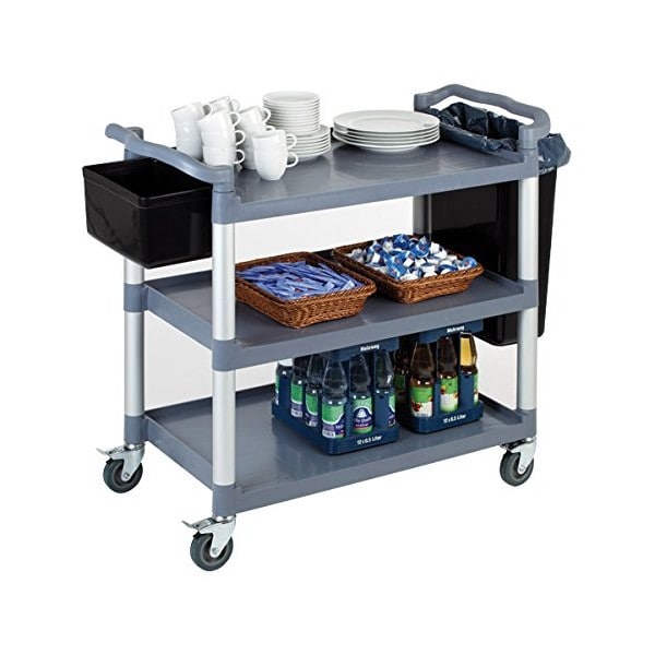 Grand Chariot de service alu 3 plateaux polypropylène