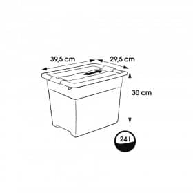 Boîte de rangement noire solide empilable 24 litres