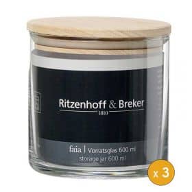 Lot de 3 Bocaux de conservation en verre 600 ml