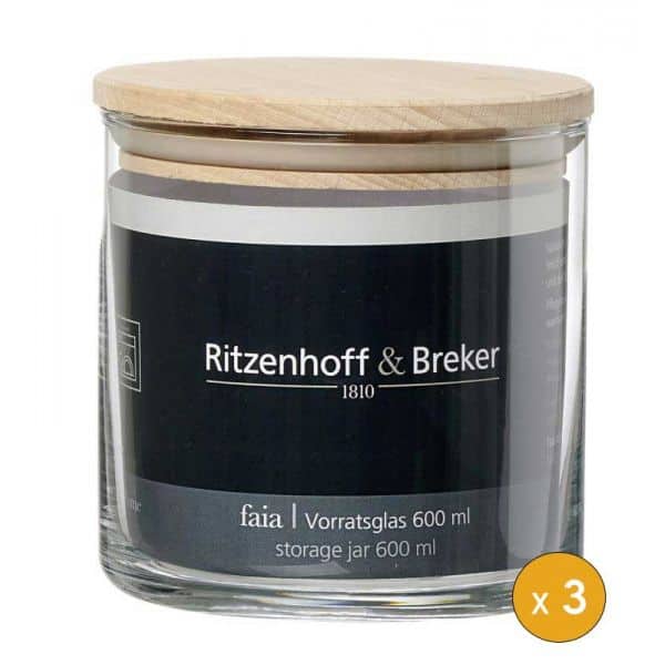 Lot de 3 Bocaux de conservation en verre 600 ml