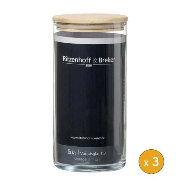 Lot de 3 Bocaux de conservation en verre 1,3 litre