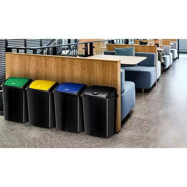 Poubelle à couvercle basculant vert, noire, jaune ou bleu 50 litres