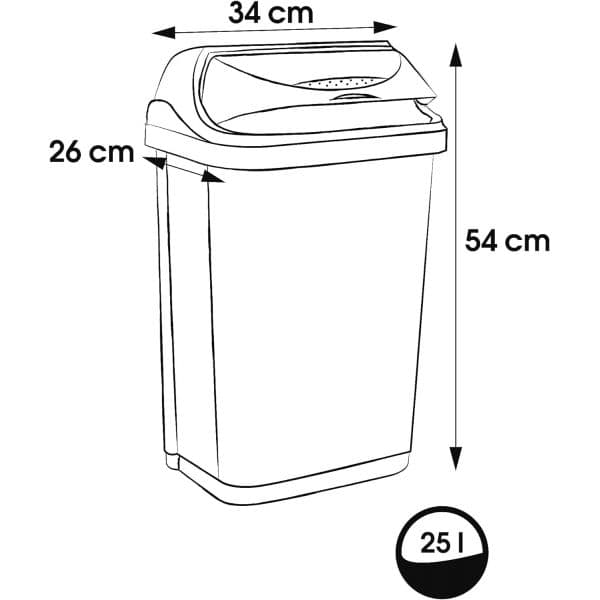 Poubelle plastique à couvercle coulissant 25 litres