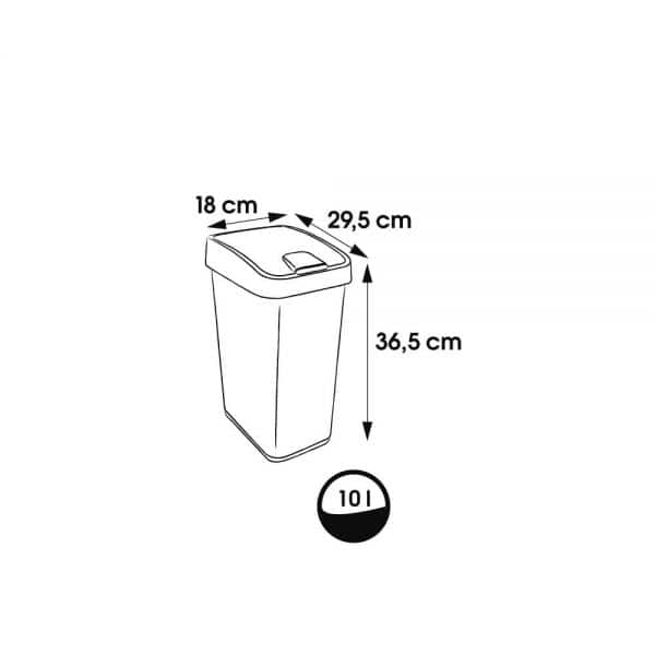 Poubelle Rectangulaire à couvercle basculant 10 litres