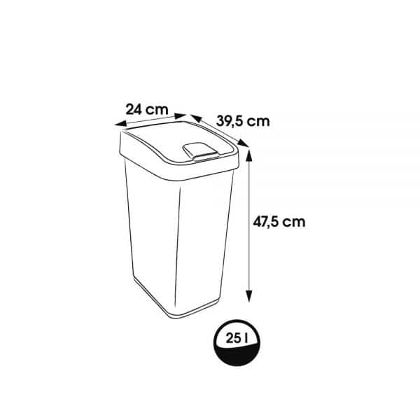 Poubelle Rectangulaire à couvercle basculant 25 litres
