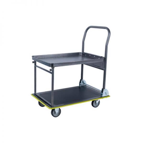 Chariot en métal avec 2 roues fixes et 2 roues pivotantes