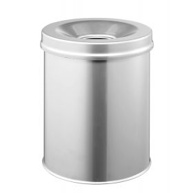Corbeille à papier ronde en acier couvercle anti feu 15 litres