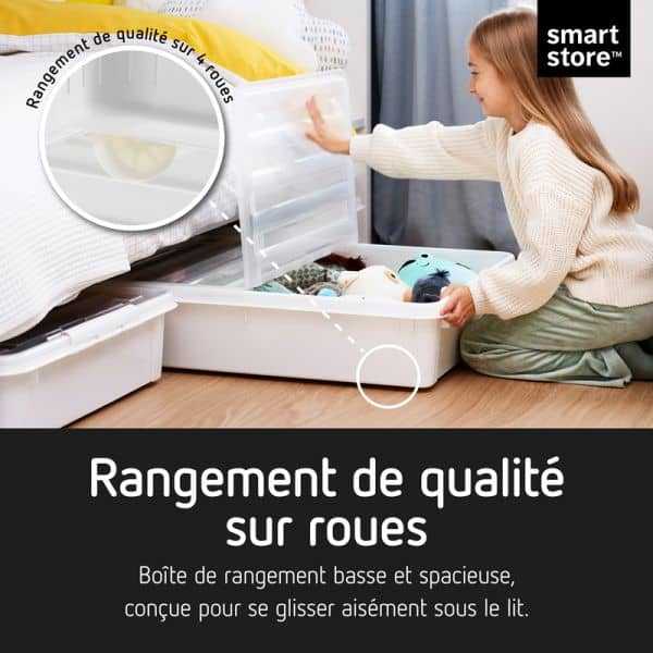 Boîte de rangement sous lit à roulettes 60 litres