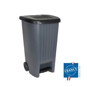 Poubelle extérieure 100 litres avec pédale et roues - gris foncé