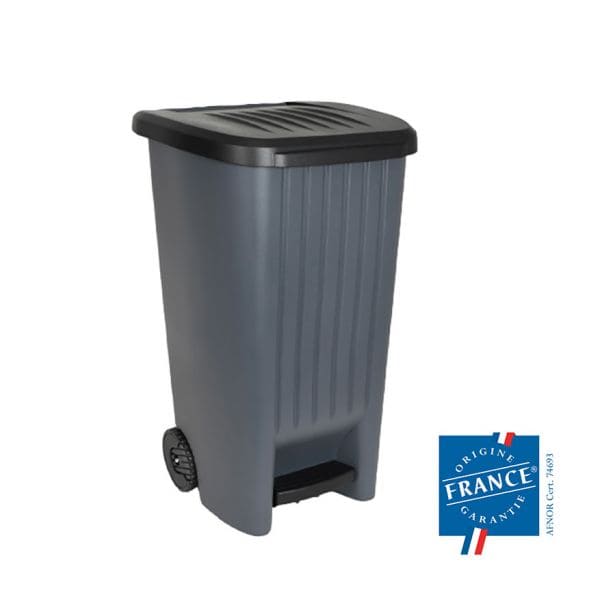 Poubelle extérieure 100 litres avec pédale et roues - gris foncé