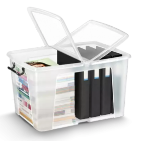 Boîte de rangement transparente à couvercle clipsable 65 litres
