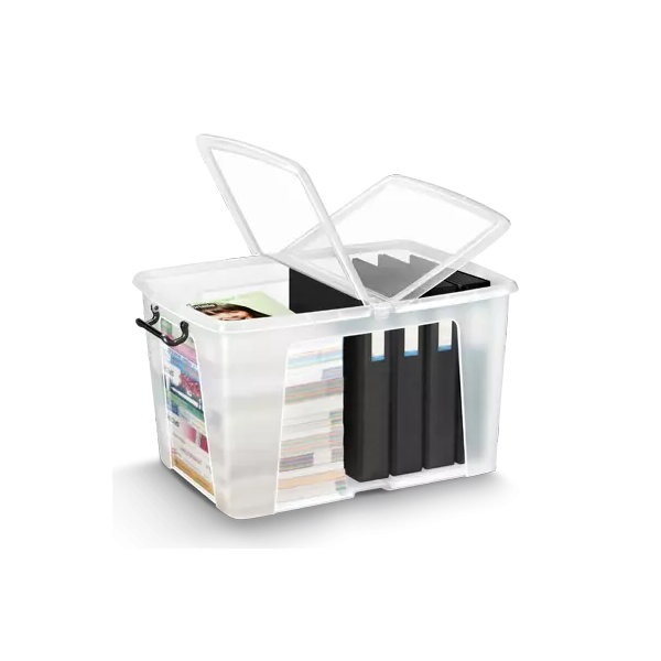 Boîte de rangement transparente à couvercle clipsable 65 litres