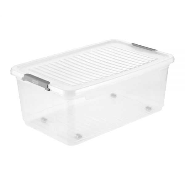 Boite transparente avec couvercle clips et roulettes 37 ou 56 litres