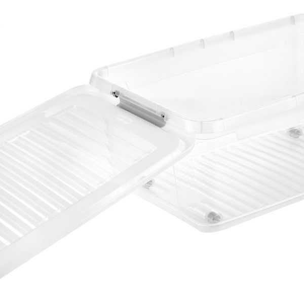 Boite transparente avec couvercle clips et roulettes 37 ou 56 litres