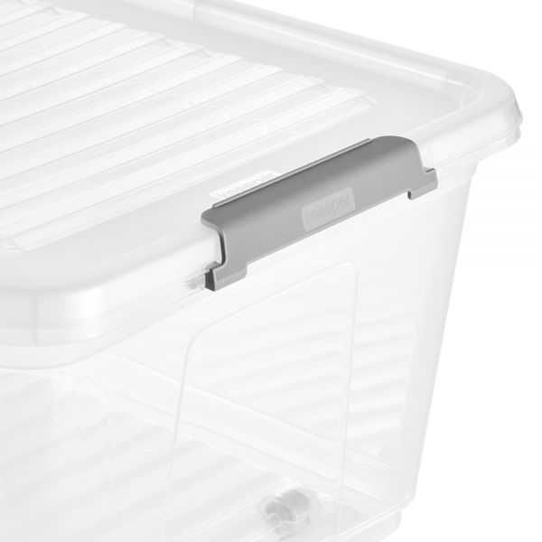 Boite transparente avec couvercle clips et roulettes 37 ou 56 litres