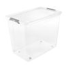 Grande Caisse transparente avec couvercle clips et roulettes 74 litres