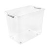 Grande Caisse transparente avec couvercle clips et roulettes 74 litres