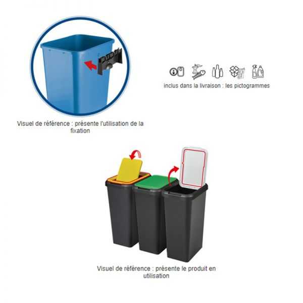 Poubelle de tri verre papier plastique 45 litres