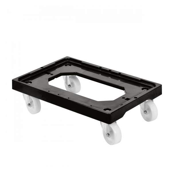 Socle rouleur 4 roues pivotantes - chape inox - noir