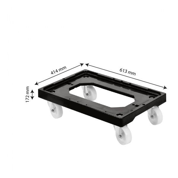 Socle rouleur 4 roues pivotantes - chape inox - noir