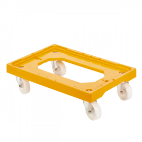 Socle rouleur 4 roues pivotantes - chape acier - jaune