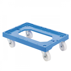 Socle rouleur 4 roues pivotantes - chape acier - bleu
