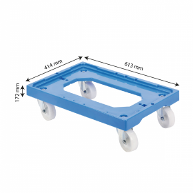 Socle rouleur 4 roues pivotantes - chape acier - bleu