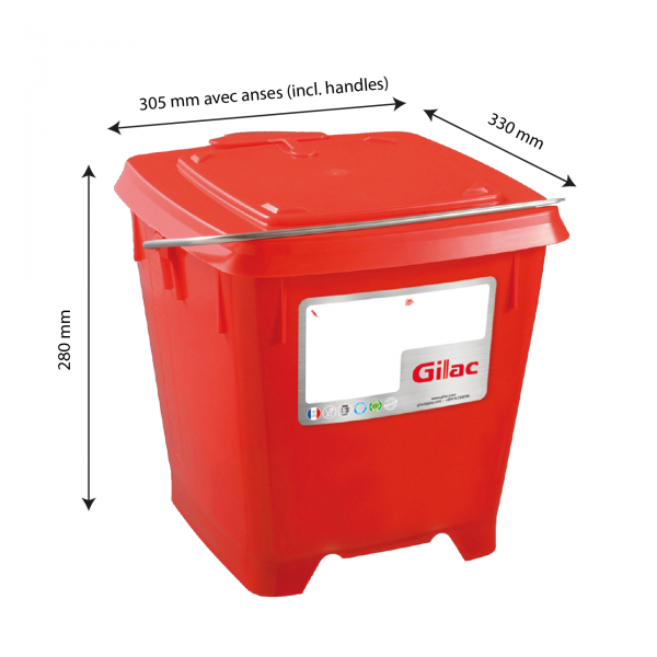 Seau carré 12 L + couvercle étanche - rouge