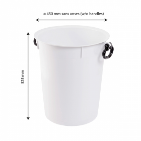 Poubelle ronde 50 L avec poignées noires - blanc