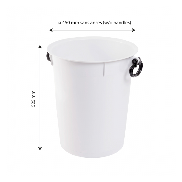 Poubelle ronde 50 L avec poignées noires - blanc
