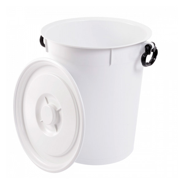 Poubelle ronde 50 L avec poignées noires - blanc