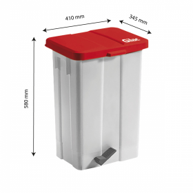Poubelle à pédale 50 L - couvercle rouge
